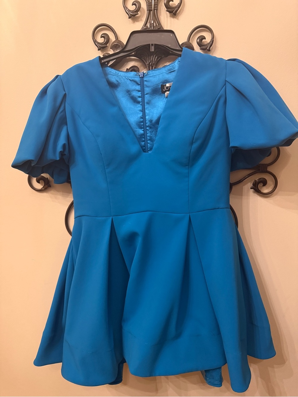 Jovani Bright Blue Puff-Sleeve Fit & Flare Kids Dress